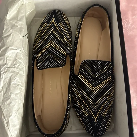 Black and Yellow Studded Women's Loafers - Picture 2 of 7